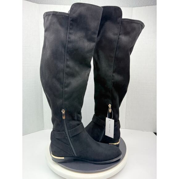 Nine West Andone 2 Over-The-Knee Boots Womens Sz 7M Wofe Calf Black Faux Suede - Picture 11 of 13